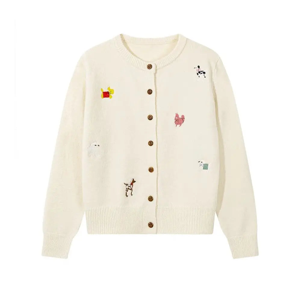 CN Zhejiang Hundemotiv Strickjacke Stickerei Moderner Schliff - Größe M, Polyester, Knopfleiste