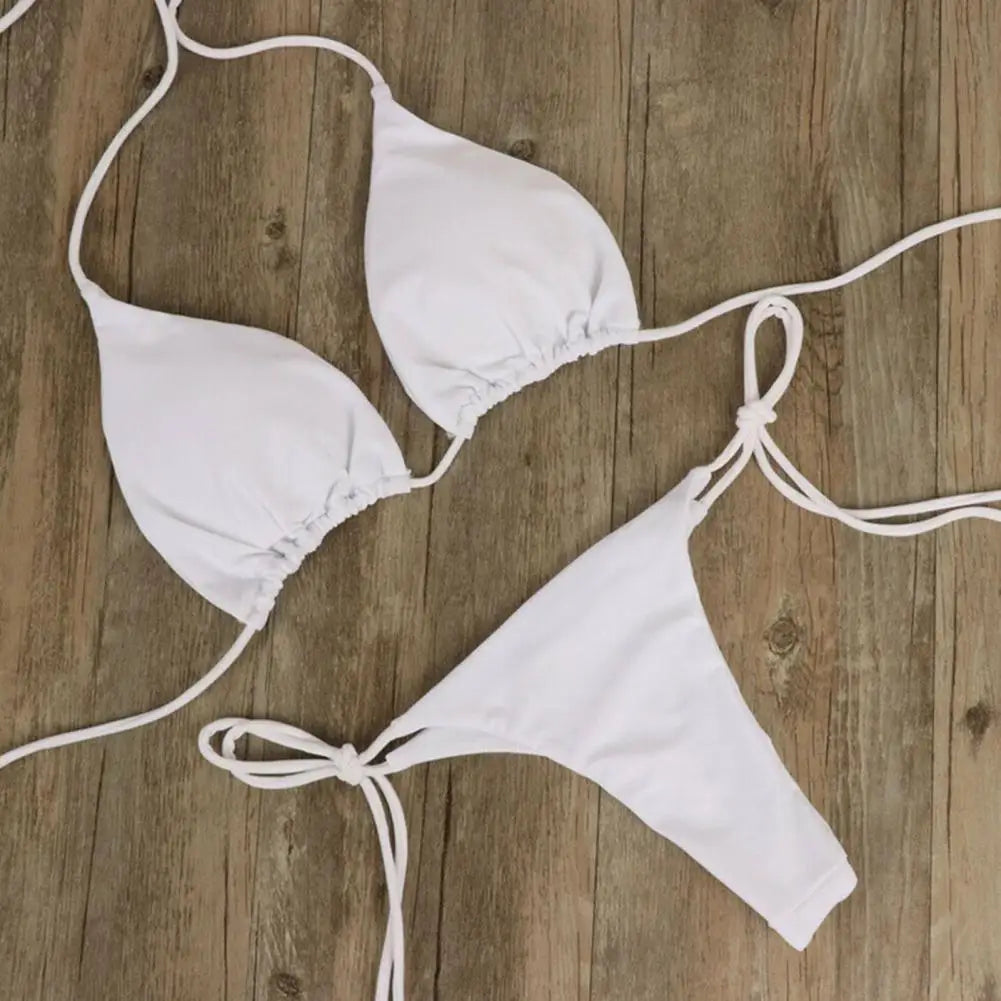 2 Stück Bikini Set - Elegant Bikinis Einfarbig Halter Neck Strap Tanga Brazilian - Schwimmbekleidung Badeanzug Frauen Schwimmanzug Set Strand