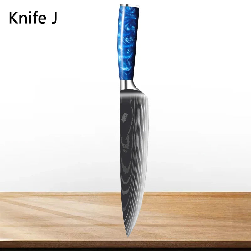 Küchenmesser-Set 2025: High Carbon Stainless Steel 7CR17 - Damascus Pattern Cleaver Chef Santoku Collection