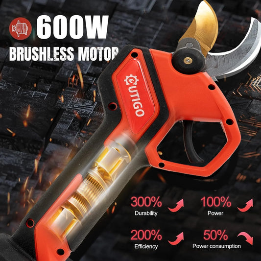 OUTIGO Kabellose Elektrische Gartenschere - 25mm 2x1500mAh mit 2x 21V Akkus für Obstbäume und Weinberge