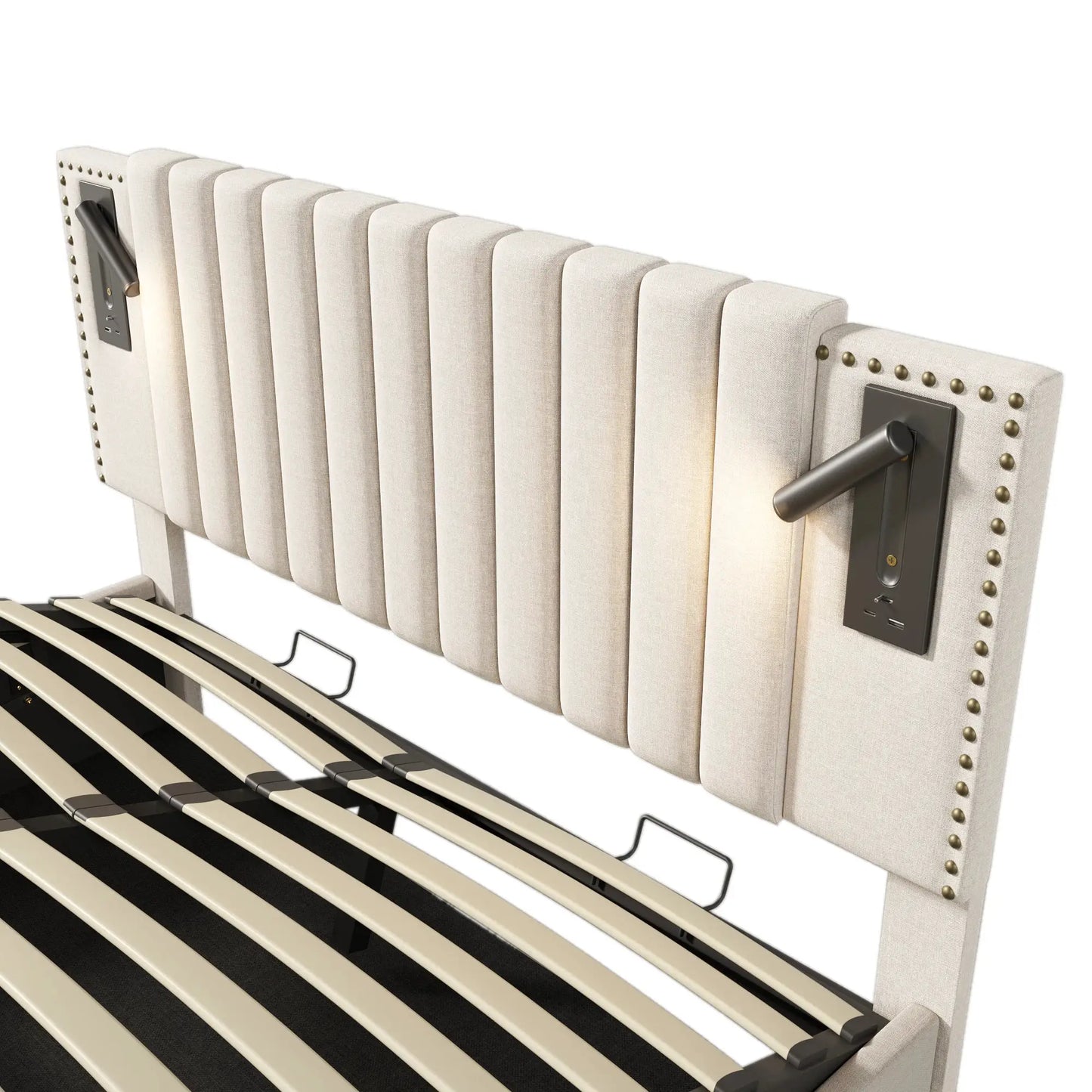 Polsterbett Doppelbett Mit Leselicht Und USB Ladefunktion