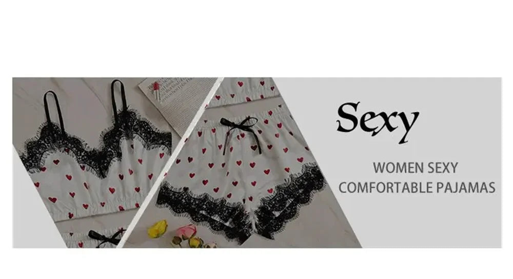 Pyjama-Set 2025: 2PCS Pajama Suit Women Fashion V-Neck Stretch Satin Lace - Sexy Lingerie Bowknot Pyjamas Sleep Shorts Set Sleepwear Sling Set New Collection