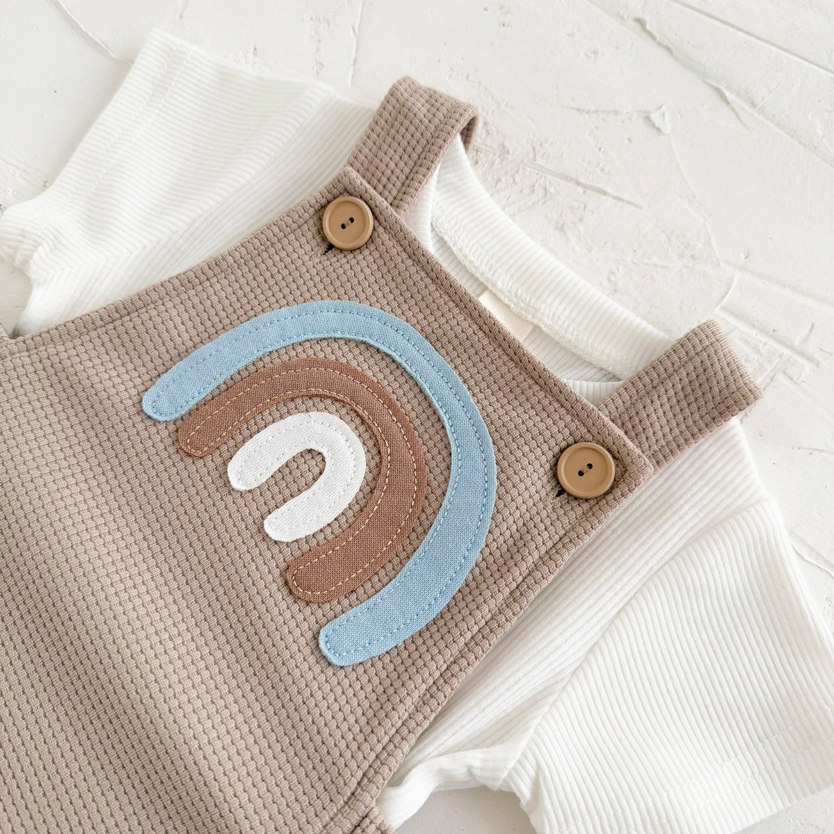 Baby Girls Clothes Bubble Romper Rainbow Patch Pullover Button Triangle Jumpsuit Boy Summer Stylish Bodysuit+T-shirt 2Pcs/Set