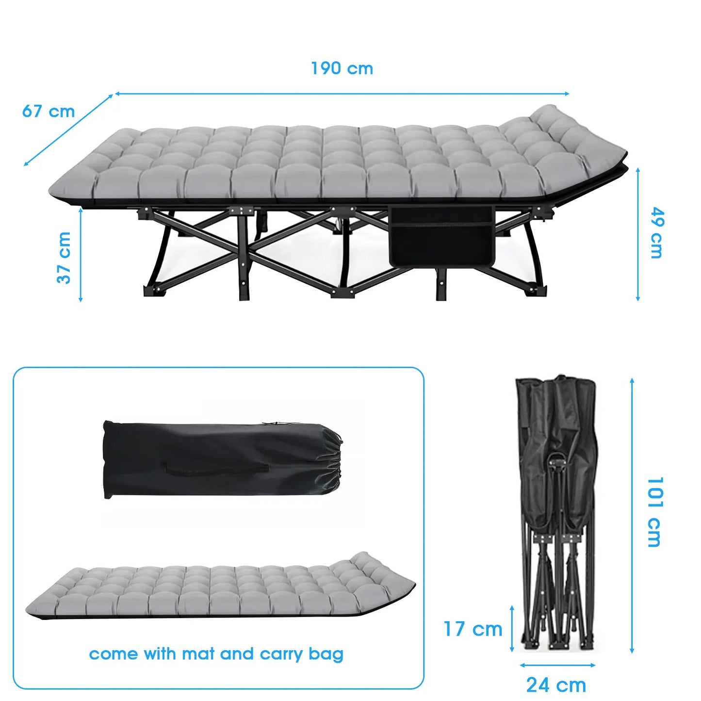 Campingbett 2025: Klappbares Camping Feldbett Heavy Duty Tragbar - Outdoor Camping Bett Erwachsene Strand RV 200KG Belastung