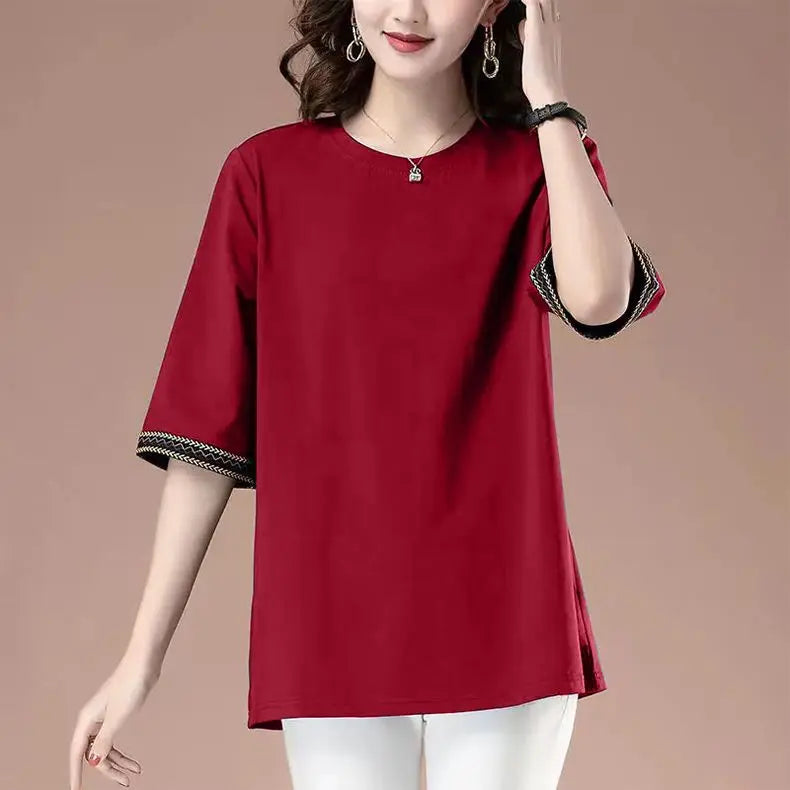 Short-sleeved T-shirt for women spring and summer new loose mid-sleeved sweatshirt mid-length top