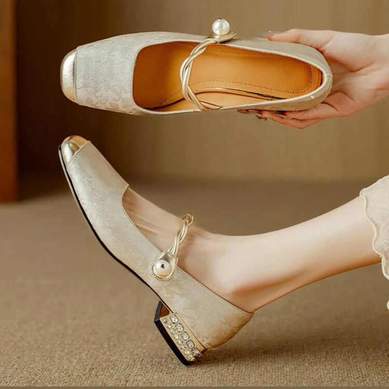 Elegant Mary Jane High Heels Women's Shoes  Spring Summer New Style Luxury Soft Evening Wind Dress French Style Boots