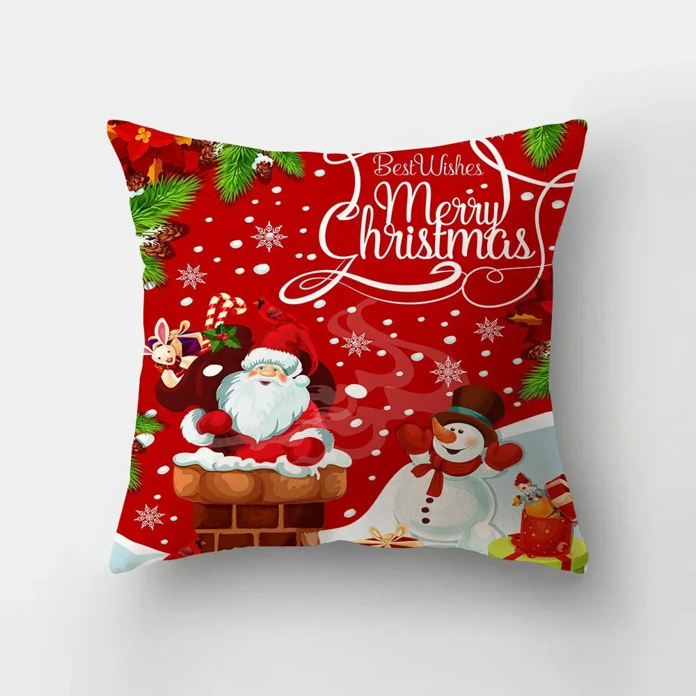 Christmas red theme throw pillow cover with short plush print living room sofa decoration cushion cover pillow covers decorative
