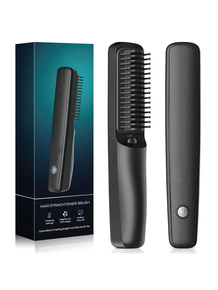Negative Ion Men Beard Straightener Brush Wireless Hair Straightener Brush USB Charge Hair Straightening Comb Hair Style Tools