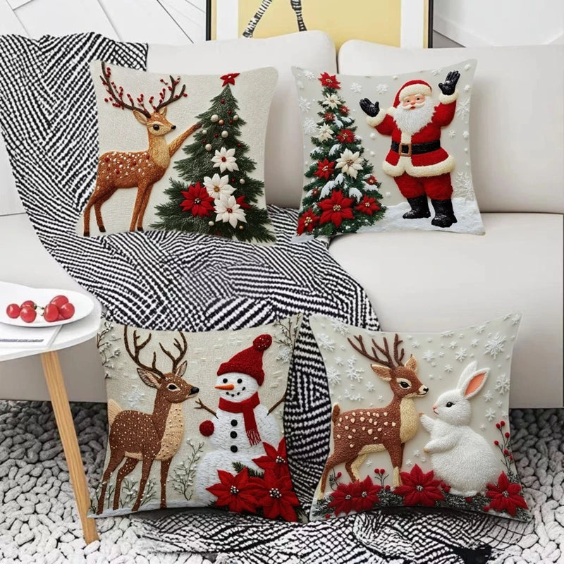 Christmas Pillowcase With Festive Atmosphere Sofa Cushion Cover Cartoon Decoration Flax Christmas Pillow Cover Household Goods