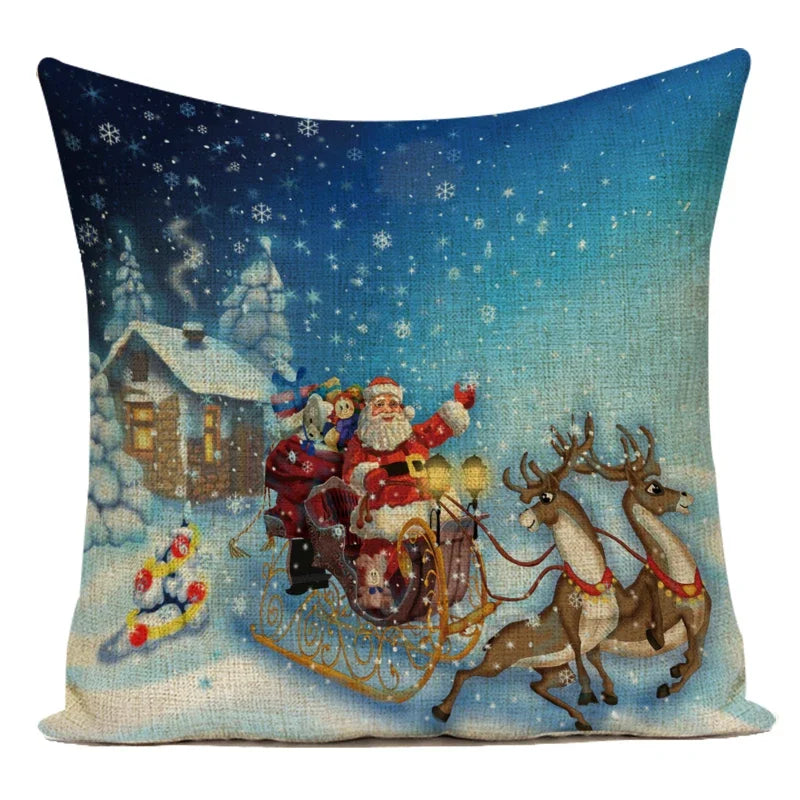Merry Christmas Cute Cartoon Santa Claus Christmas Trees Polyester Sofa Home Decoration Pillow Cushion Cover Almofadas