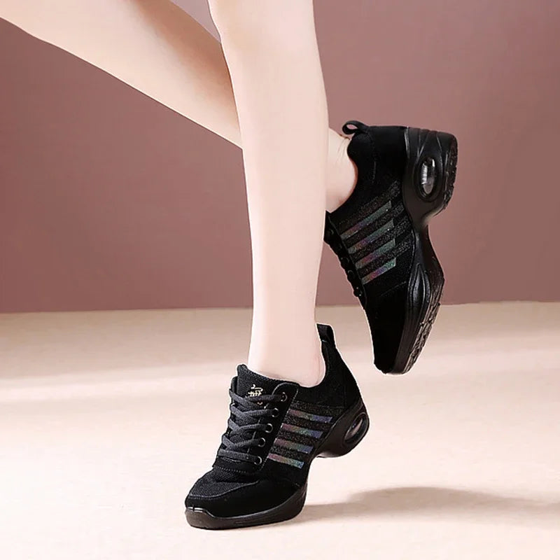 Dance Sneakers for Woman Jazz Shoes Mesh Modern Outsole Dance Sneakers Breathable Lightweight Dancing Fitness Shoes for Women