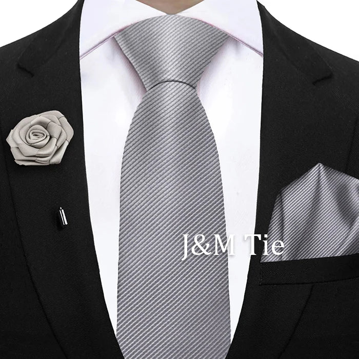 Simplicity Mens Ties Solid NeckTie Pocket Square Floral Brooch Set Men's Wedding Tie Suit Accessories Fit Group Holiday Party