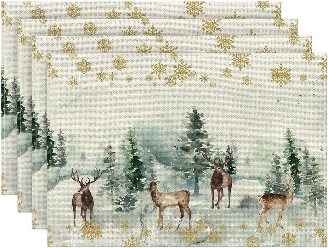 Pine Tree Snowflake Merry Christmas Placemats Seasonal Winter Xmas Table Mats for Kitchen Dining Decor