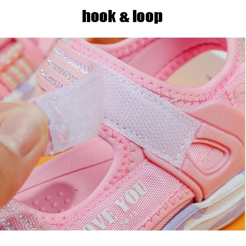 Sandalen Mädchen 2025 - Weiche Sohlen Casual Schuhe Modische Prinzessin - Neue Blumen Rosa Flache Schuhe Rutschfest Strand Kinder 7-13J