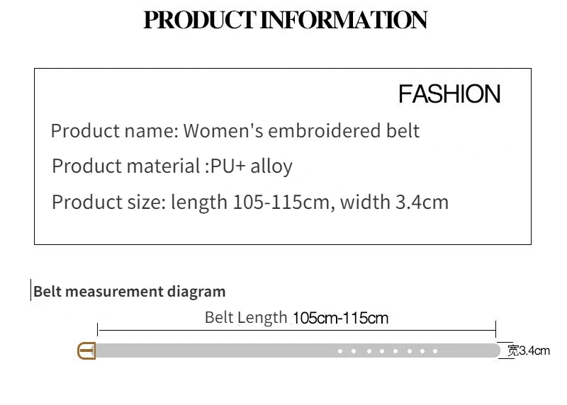 Embroidered Flowers Leather Women's Belt Fashion Casual Luxury Design Simple Versatile Jeans Goth Retro Pin Buckle Waistband New