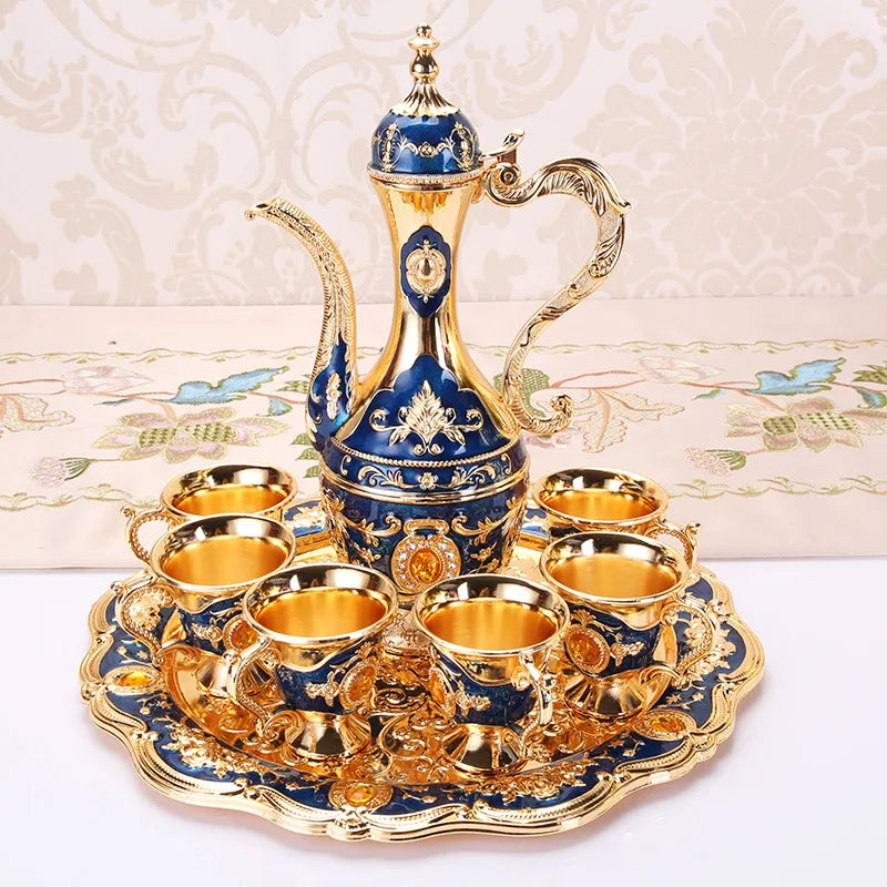 New Elegant Wine Set Golden Silver Pot Cup Plate Set Wine Whisky Set Home Decor
