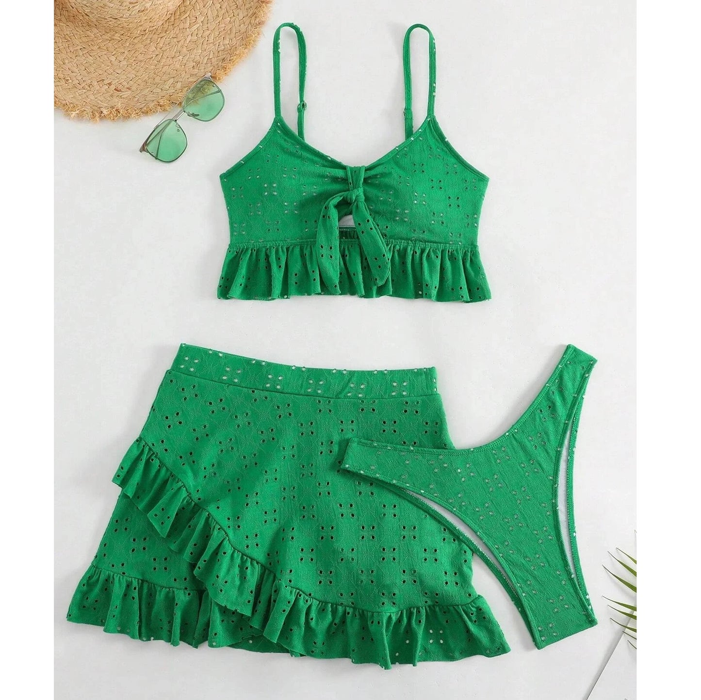 2025 3pack Schwimmbekleidung Frauen: Bikini Schwimmanzug Strand Rock - Knoten Badeanzug Strandmode Rüschen Zweiteilig Bikini Set Biquini Vielseitigkeit