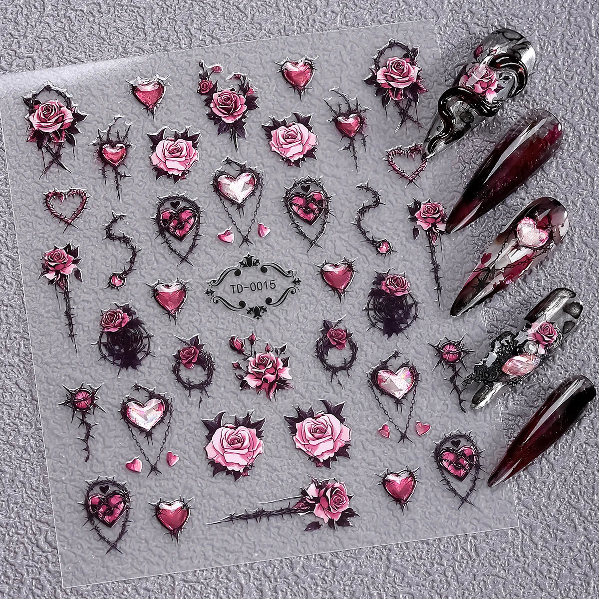 2Stk 5D Gothic Nagelsticker-Selbstklebend 2 Stk 3 x 1,5 cm