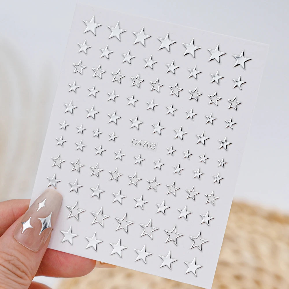 MAFANAILS Metal Silber Nagelsticker - 6 Stück 10x8cm 3D