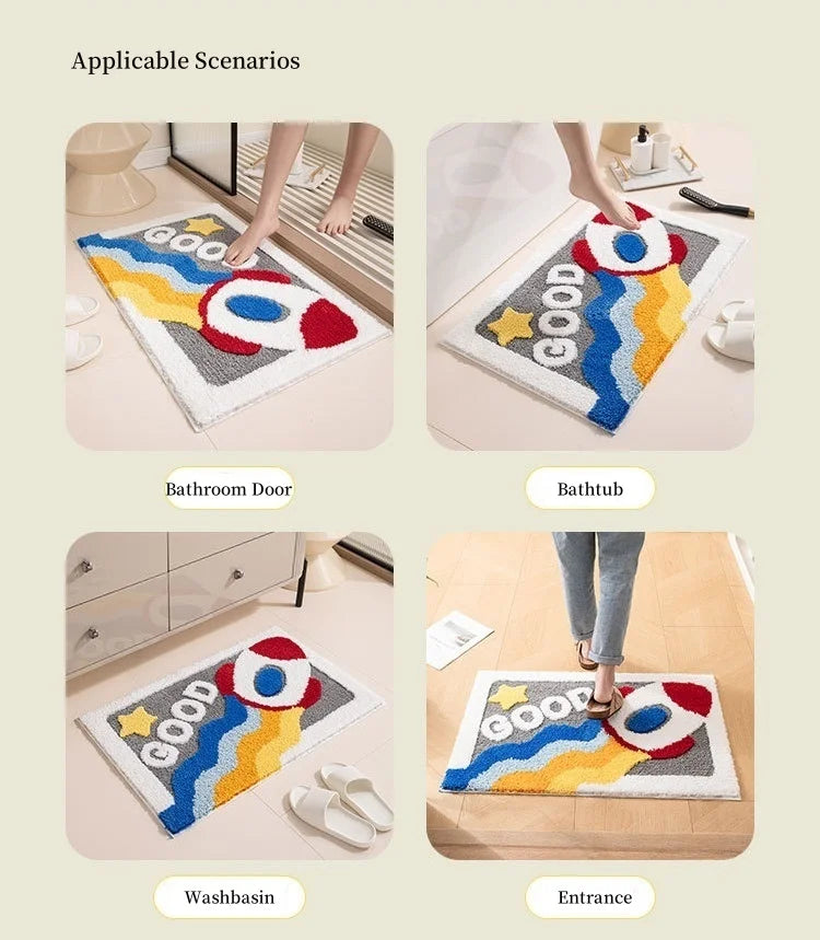 Cartoon Doormat Home Entrance/Hallway Tufted Rug Creative Design Non-Slip Bathroom Carpet Water Absorb Kitchen Rug Kids Bedroom