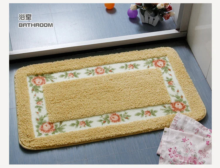 Pastoral Style Bedroom Carpet Bedside Mat Rectangle Floor Mat Water Absorbent Bathroom Mat Non Slip Doormat Kitchen Rug