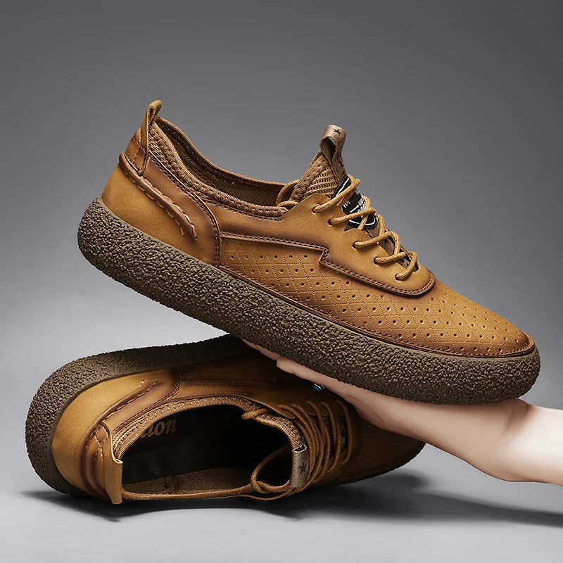 Sneakers for Men Comfortable Classic Outdoor Casual Skate Shoes Male Fashion Non-Slip Genuine Leather Skateboard Shoes Flats