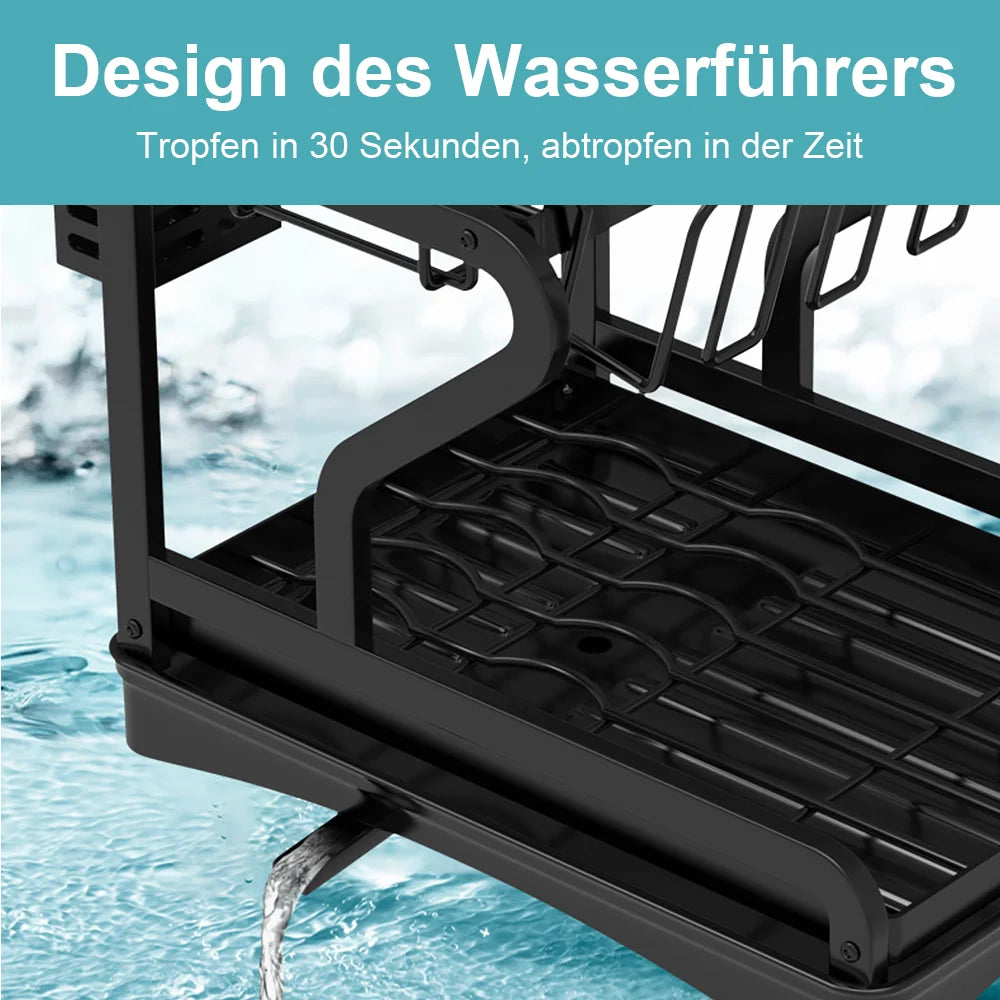 Dish Drainer Rack Multi-functional 2-Tier Dish Rack Kitchen Supplies Storage Rack Draining Rack Cup Chopstick Organizer