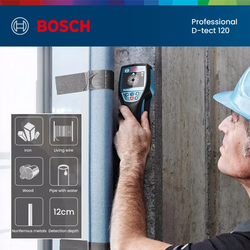 BOSCH D-TECT 120 Metalldetektor 2025 - Professional Digital Wandscanner - Balkenfinder Kabel Wasserrohr Holz Metall