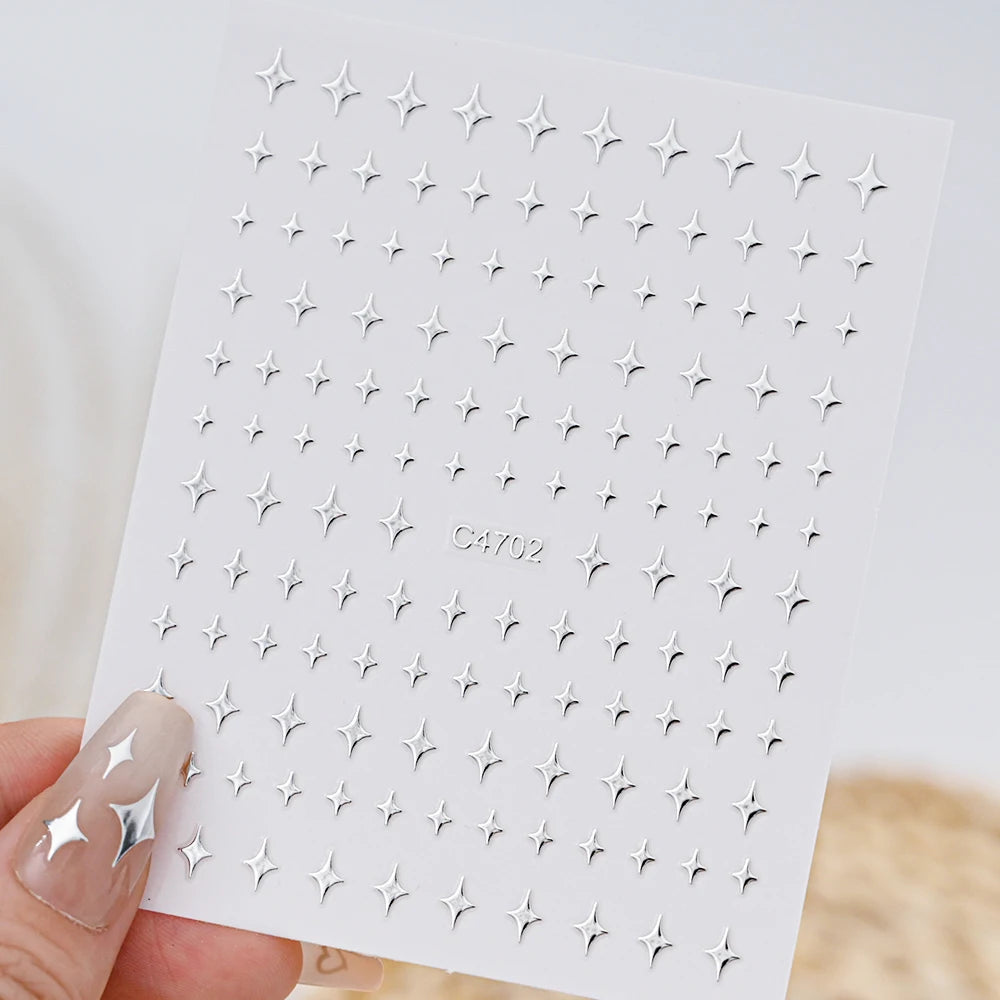 MAFANAILS Metal Silber Nagelsticker - 6 Stück 10x8cm 3D