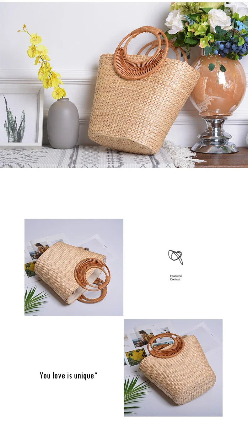 Beach Bag Women 2022 Summer New Elegant Woven Straw Bags Female Bohemia Knitted Large Tote Handbag Vacation Casual
