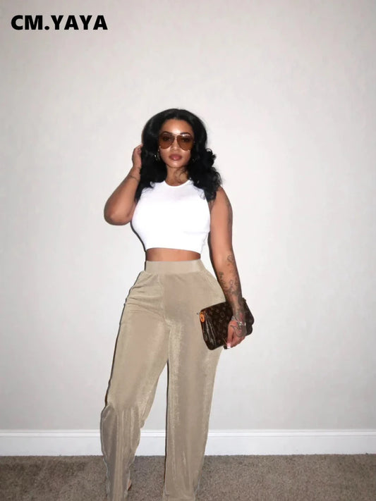 CM.YAYA Samt Hohe Taille Hose - Elast Bund Polyester S-XL