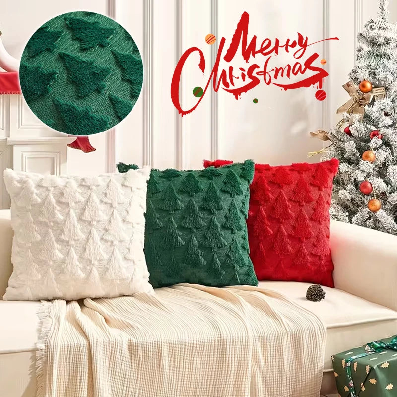 Christmas Decorative Pillow Cover Plush Embroidered Cushion Case Soft Throw Pillowcase For Sofa Living Room Home Festive Gift