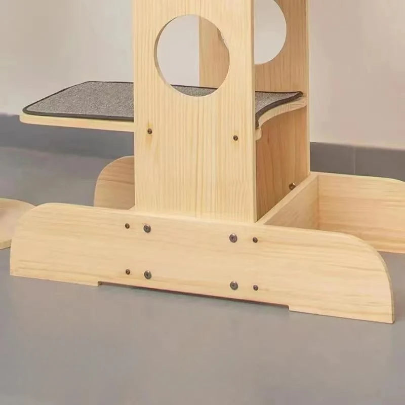 Mehrstöckig Katzen Baumhaus Massivholz Katzen Klettergerüst Multifunktional Katzenhaus Katzen Klettern Spielzeug Katzen Hängematte Haustier Zubehör