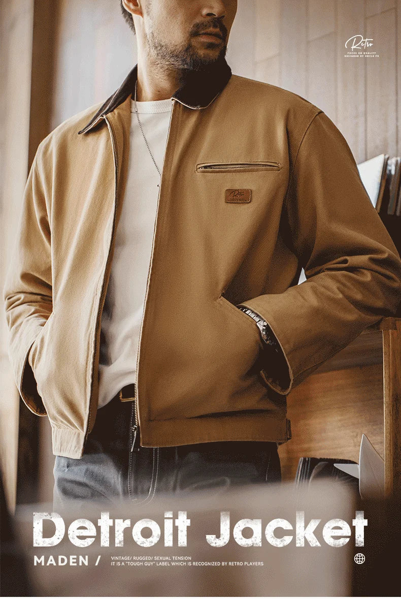 Maden J001 Retro Canvas Jacke - Reißverschluss, Baumwolle