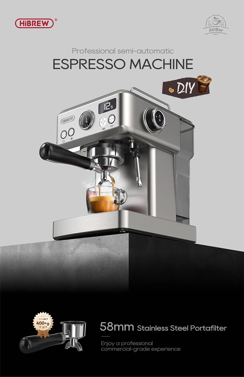 Espresso-Maschine 2025: HiBREW 20Bar Semi-Automatic H10A Temperatur-Einstellbar 58mm Portafilter Professional Barista Collection