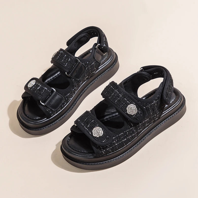 Luxury Woman Sandals Ladies Elegant Medium Heel Women's Shoes Flats Summer Platform Sandals Women 2025 New Designer Shoes Girls