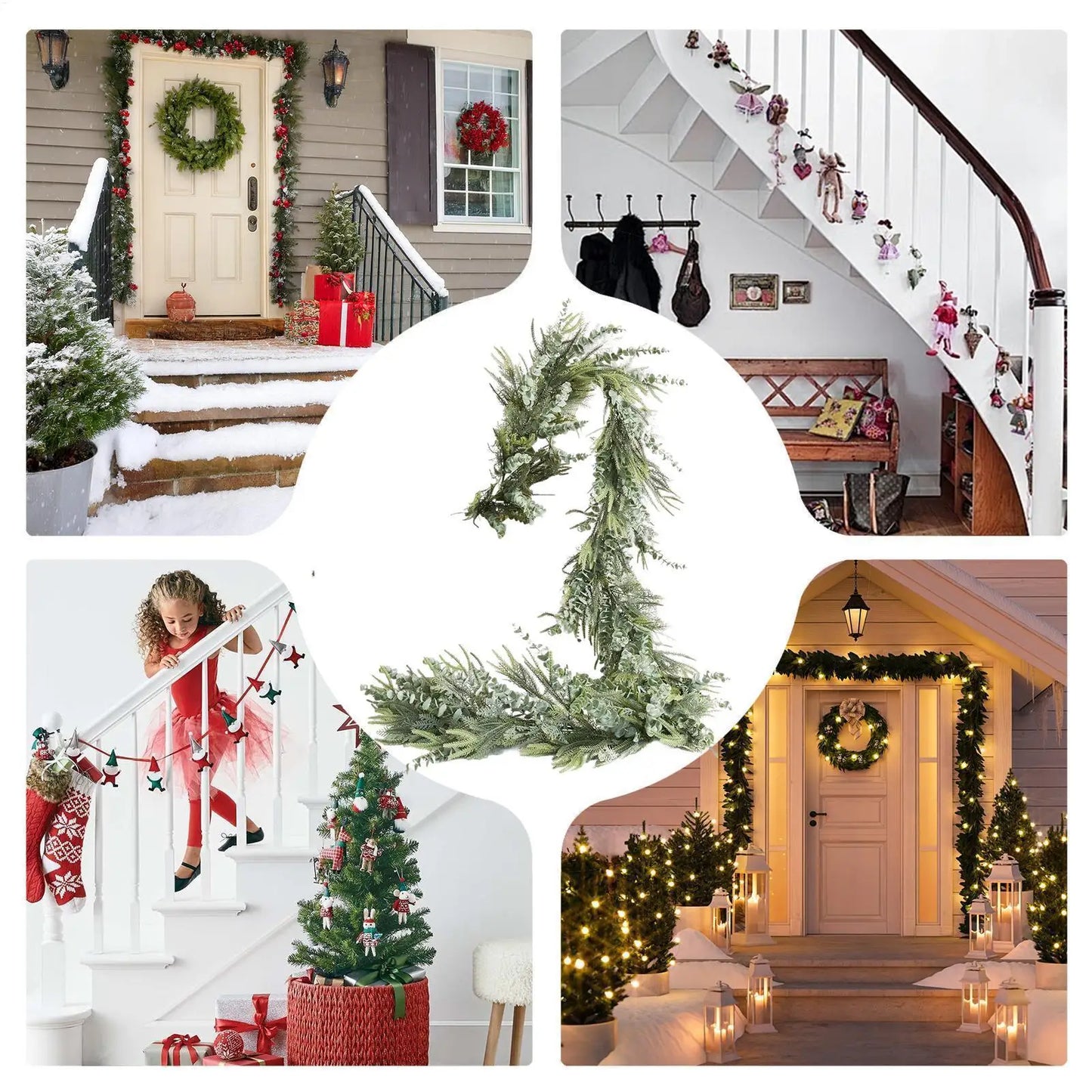 Künstliche Kieferngirlande, realistisch, Winter, Weihnachten, weich, dick, grün, Kaminsgirlande, Urlaubsdekoration für Zuhause, Kaminsims, Tisch