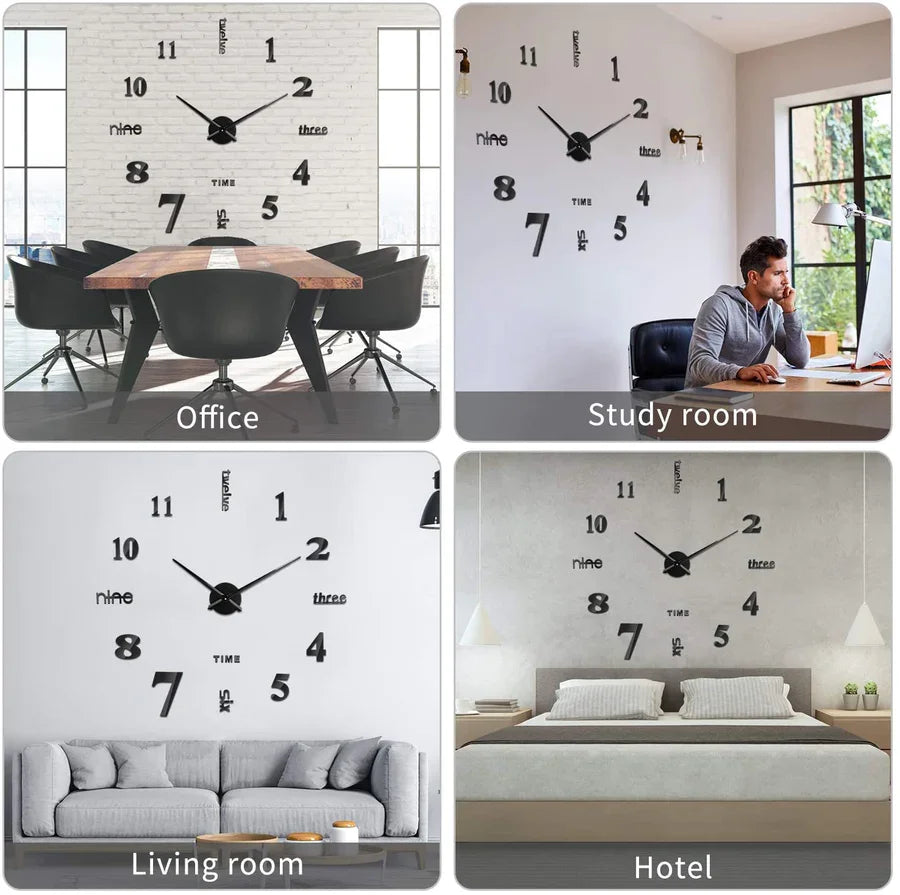 Combination 3D Spiegeluhr - Groß Selbstklebend Rahmenlos