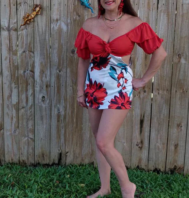 Viadidy Schulterfrei Rüschen Romper - Polyester Stretch S