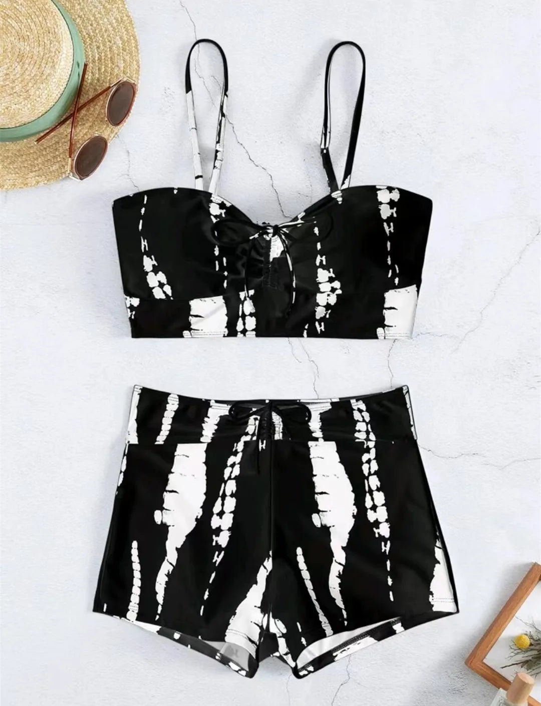 Damen Bikini 2025 - Hochtailliger Drawstring Front Shorts Bikinis für Frauen