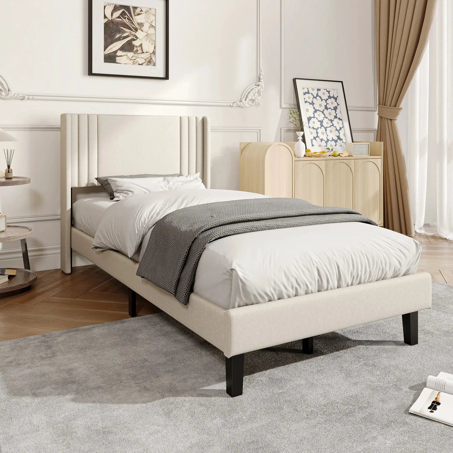 Polsterbett 90x200cm Mit Verstärktem Lattenrost Gepolstertem Kopfteil