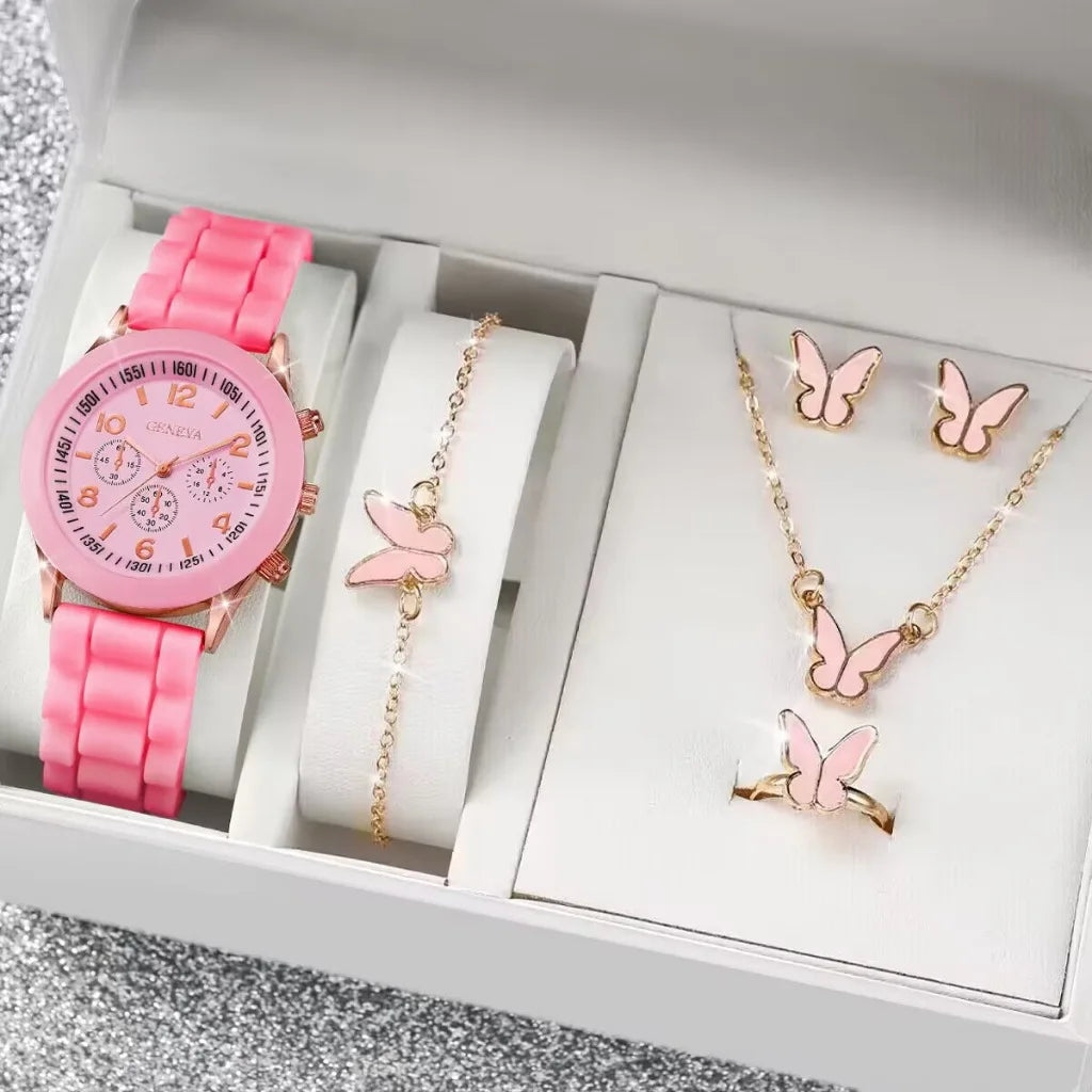 Luxus Set Elegantes Schmuckset - Uhr Ring Kette Ohrringe
