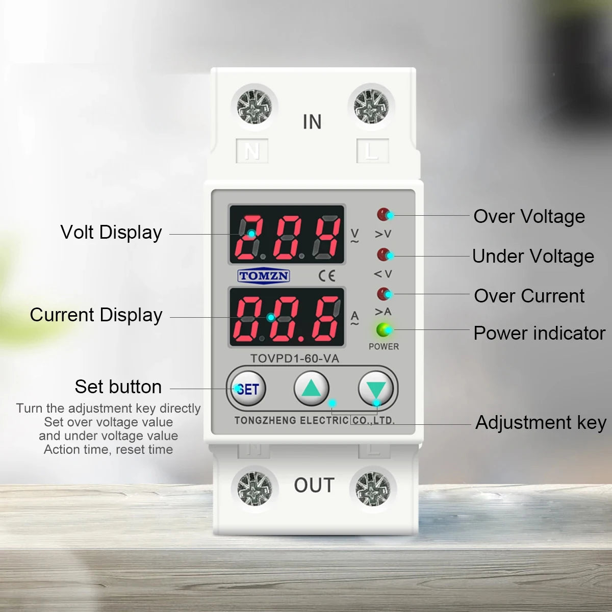 TOMZN TOVPD1-63 Einstellbarer Spannungsschutz - 60A 230V DIN