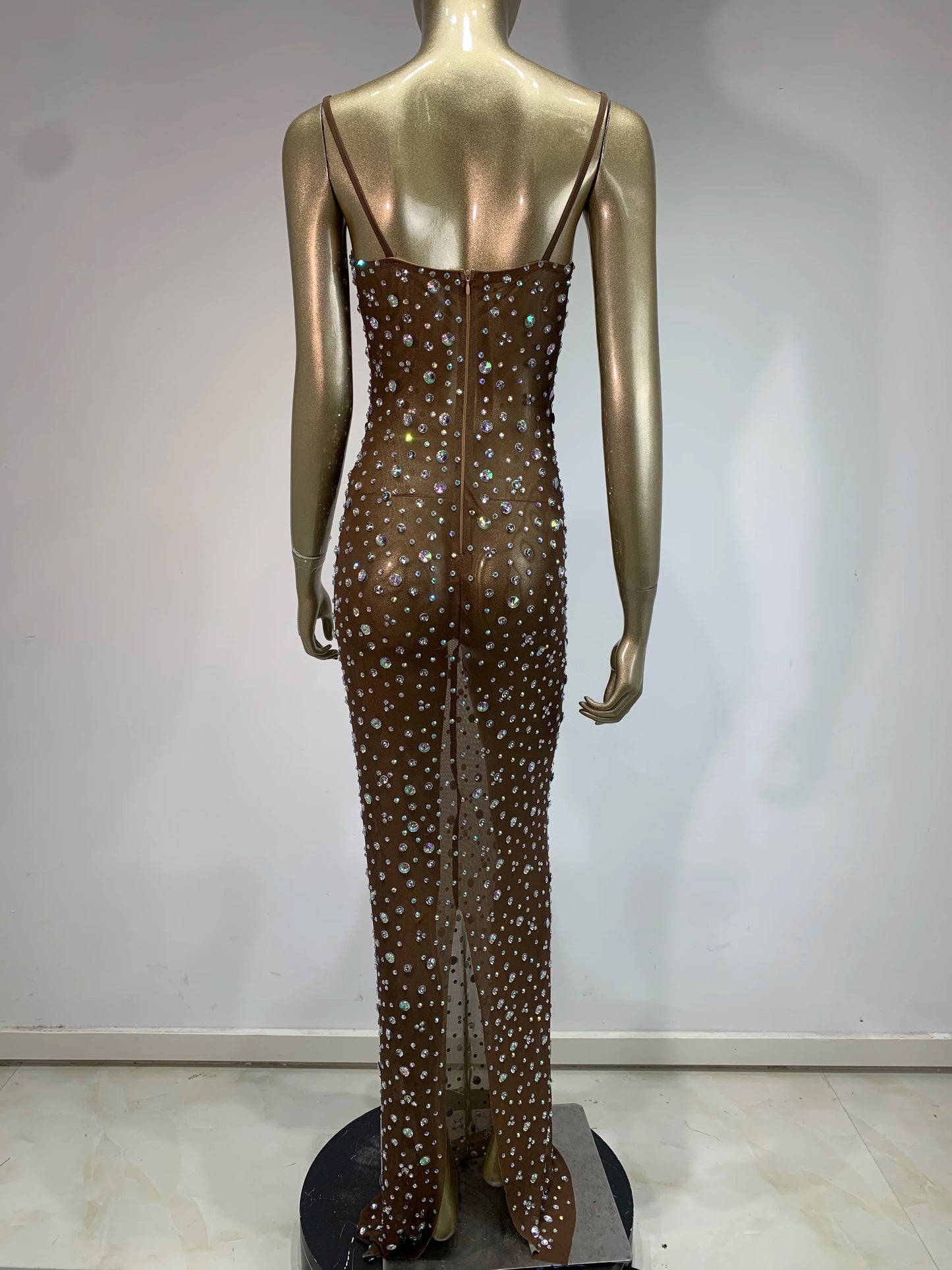 Aurelia Elegantes Kleid Transparent - Strass Ärmellos S