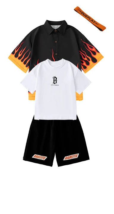 Jungen-Streetwear-Set 2025: Hip-Hop Flame-Design - Urban Dance Collection