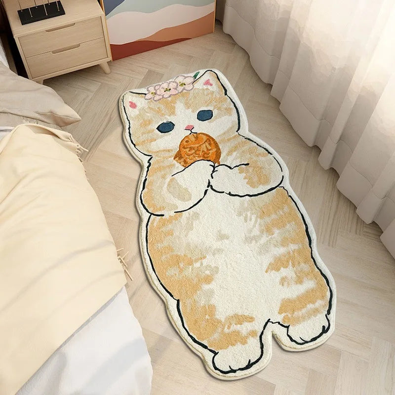 Anti-Slip Bedroom Bedside Mat Lovely Cat Carpet Soft Home Floor Mats Cute Cartoon Long Rug Decor Doormat