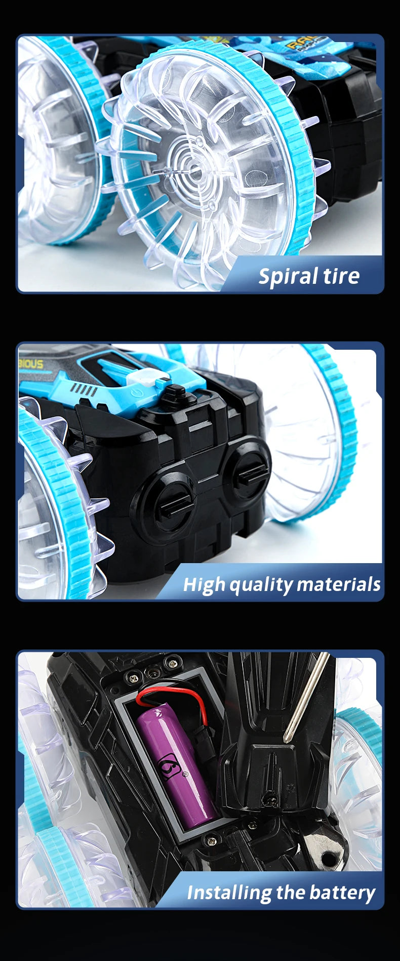 Mașină RC 2025: Nou vehicul electric cu telecomandă RC, amfibiu, off-road, cu cascadorie, mașină cu două fețe, colecție de jucării luminoase pentru copii, cadouri