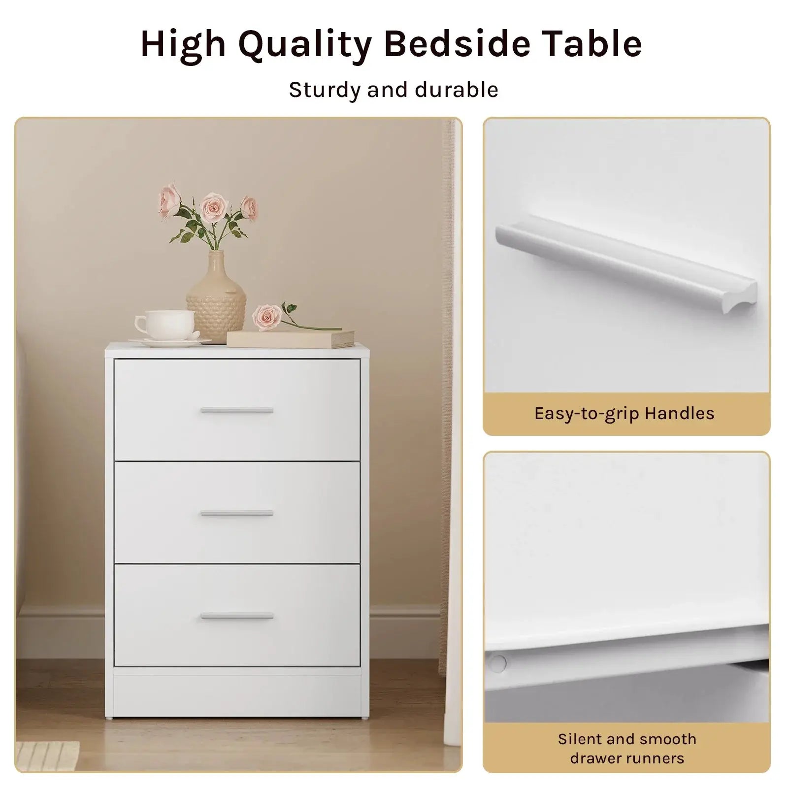 WOLTU 2 Teile/satz Nachttisch Nachttisch 39x54x28cm Beistelltisch mit 3 Schubladen Moderner Aufbewahrungsschrank für Schlafzimmer Wohnzimmer by Golden Bridge Store