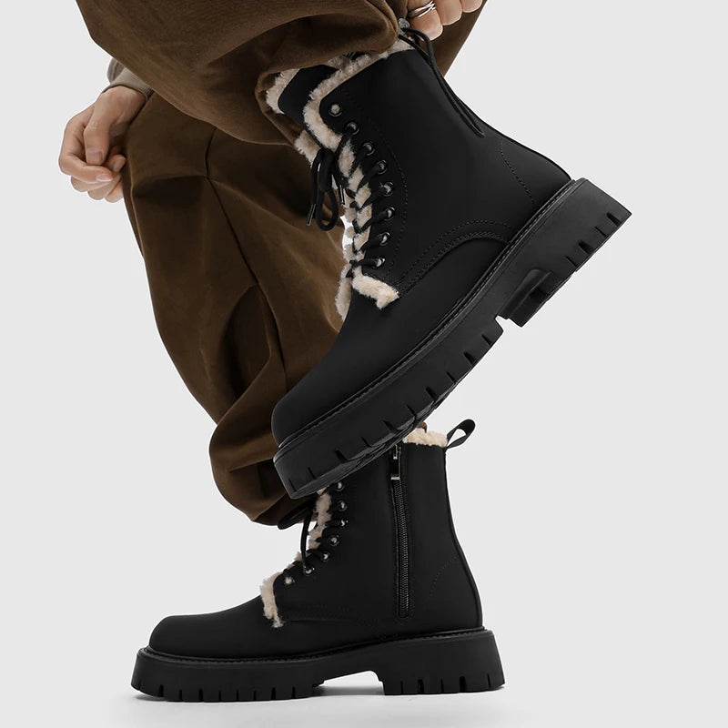 CN Fujian Warme Bequeme Schnürstiefel Leder Veloursleder - Absatz 3-5 cm Innen PU Kurzplüsch