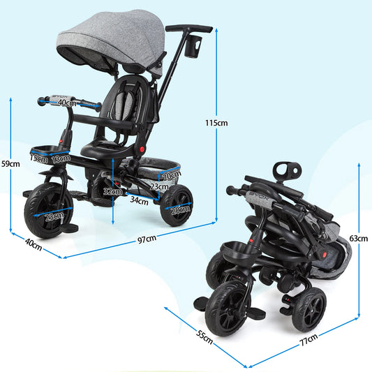 6-in-1 Dreirad Mit Umkehrbarem Sitz, Schutzstange Und Pedal